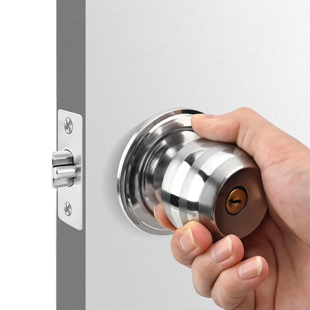Door Knob Replacement - ボールドアノブ ロック付き 丸型ドアノブ ステンレス鋼製 室内および屋外ドアロック 屋内ドア