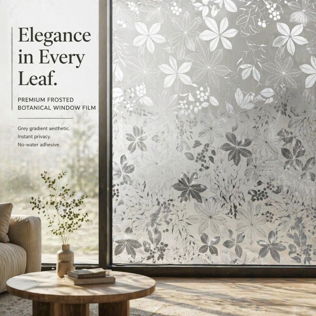 Window Insulation Film - 水彩紫の花柄自己粘着ウィンドウプライバシーフィルム、つや消し装飾ガラスステッカー、UVカット取り外し可能なウィンドウカバー