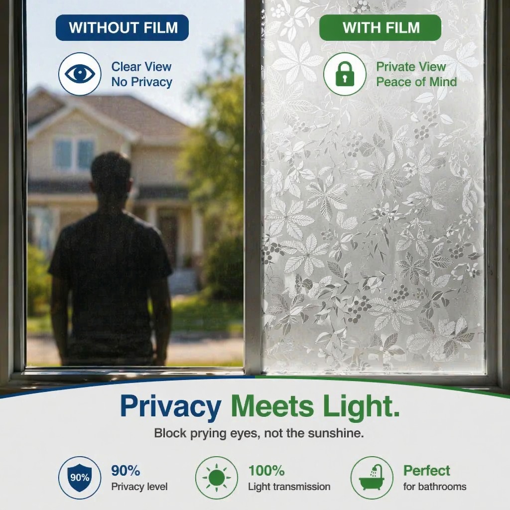 水彩紫の花柄自己粘着ウィンドウプライバシーフィルム、つや消し - Window Insulation Film のレビューと価格