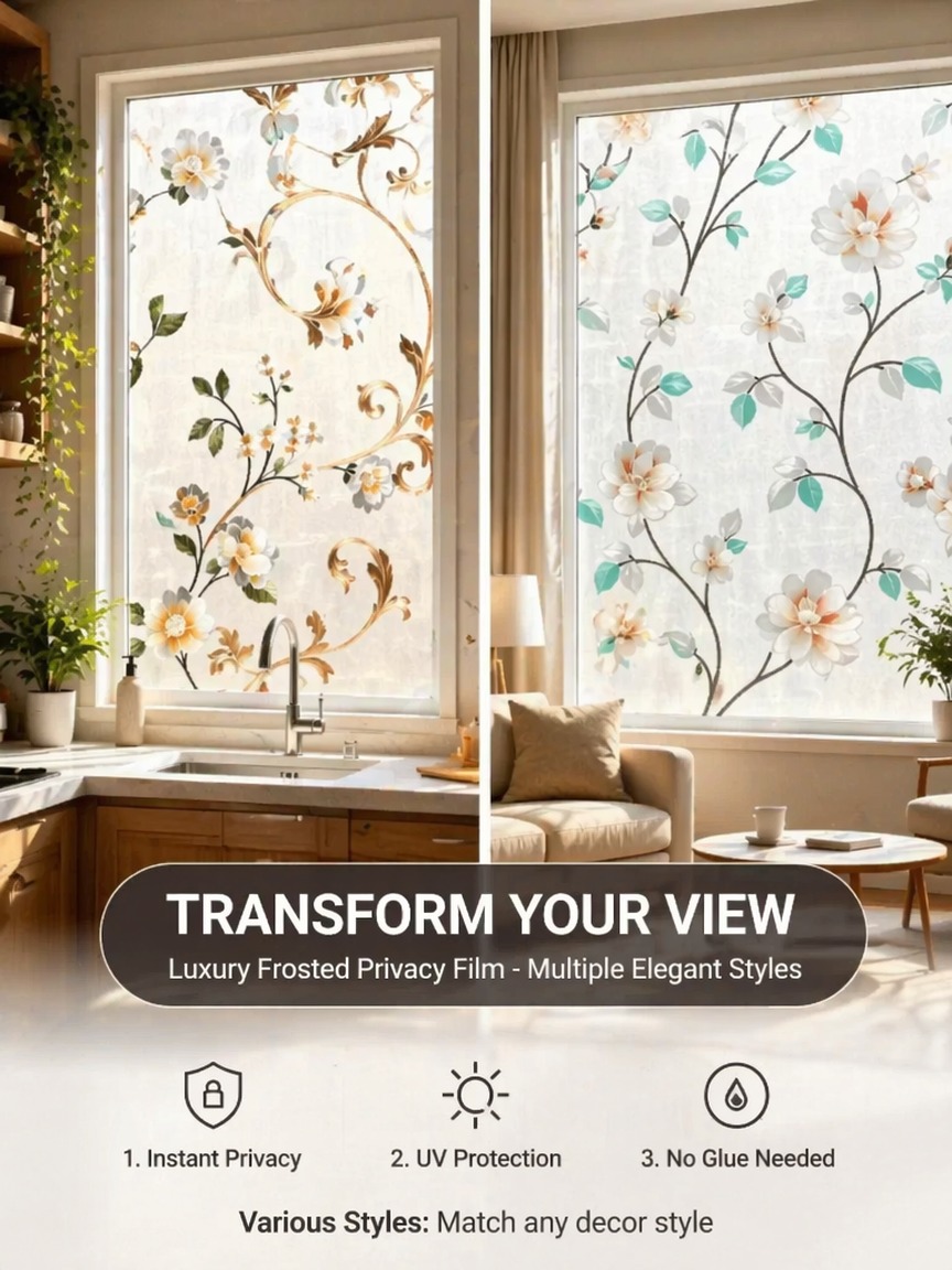 刺繍模様フロストプライバシーウィンドウフィルム半透明光遮断静 - Window Insulation Film のレビューと価格